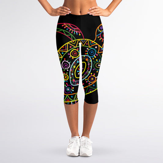 Colorful Sea Turtle Print Women's Capri Leggings