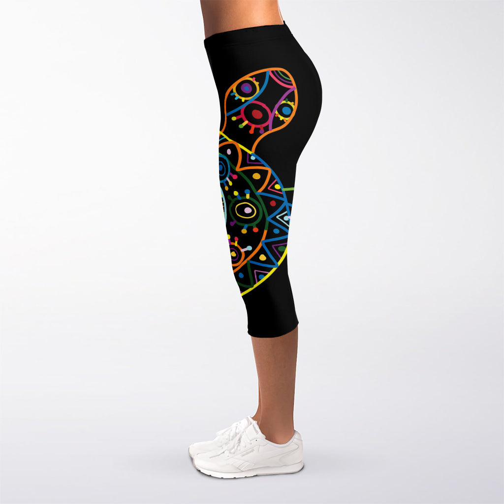 Colorful Sea Turtle Print Women's Capri Leggings