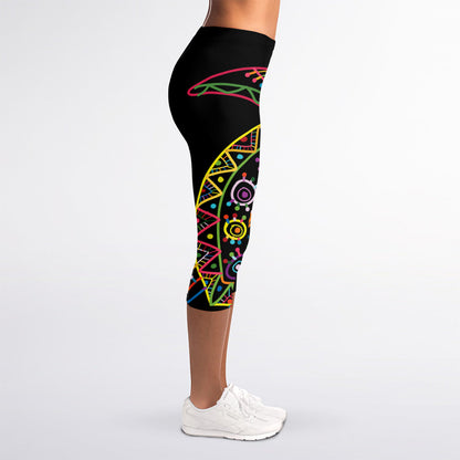 Colorful Sea Turtle Print Women's Capri Leggings