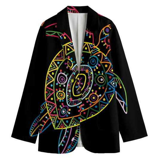 Colorful Sea Turtle Print Women's Cotton Blazer
