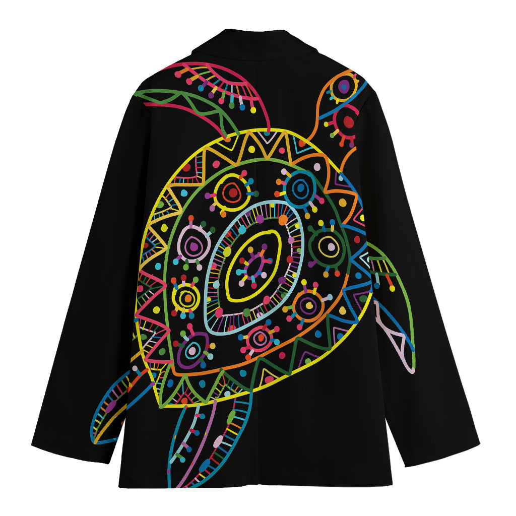 Colorful Sea Turtle Print Women's Cotton Blazer