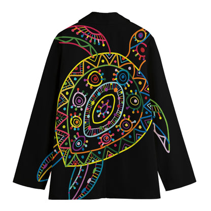 Colorful Sea Turtle Print Women's Cotton Blazer