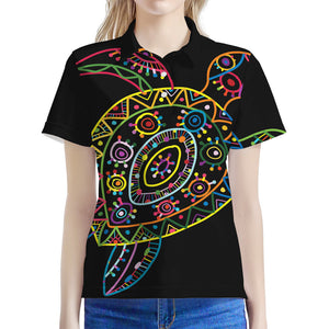 Colorful Sea Turtle Print Women's Polo Shirt