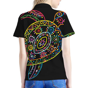 Colorful Sea Turtle Print Women's Polo Shirt