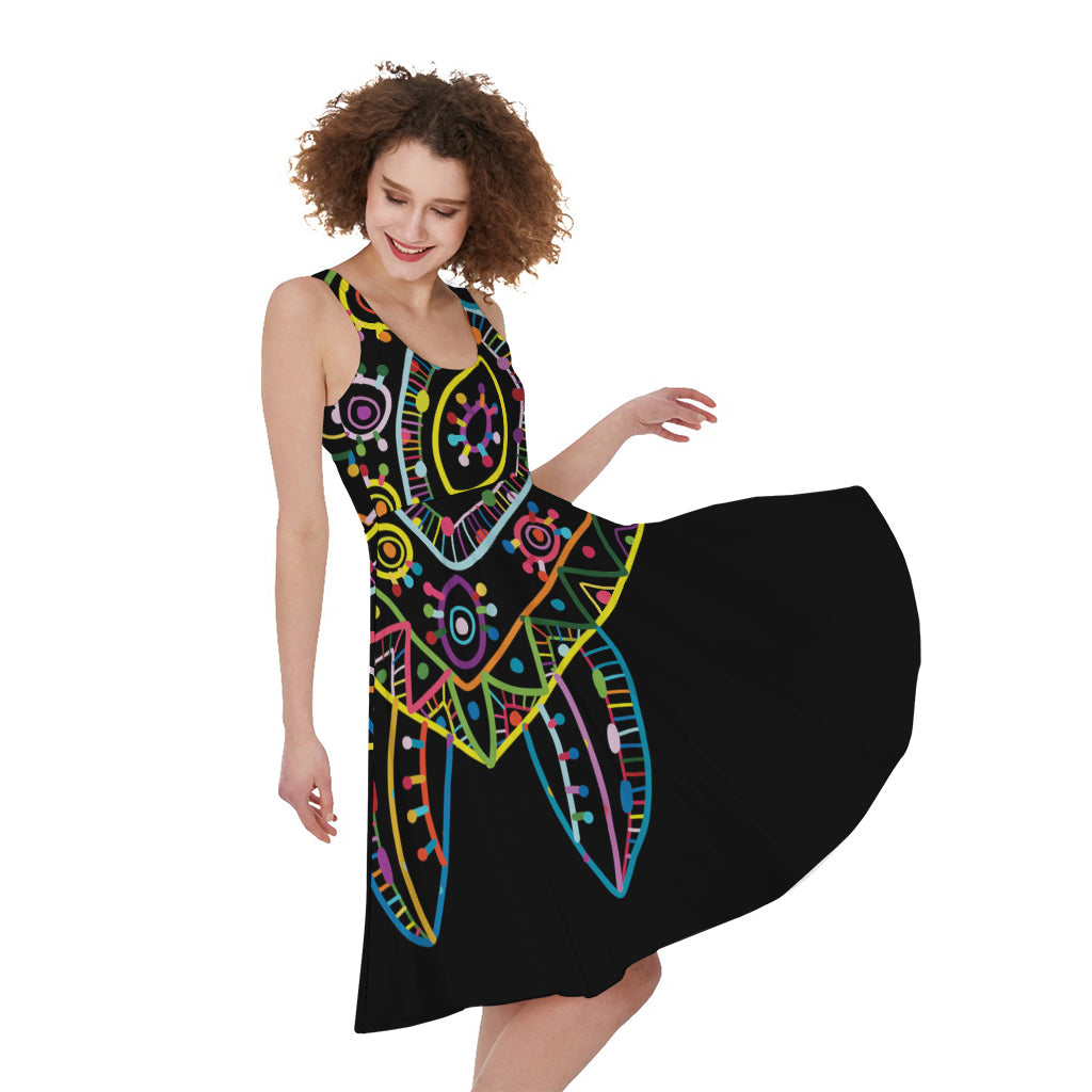 Colorful Sea Turtle Print Women's Sleeveless Dress