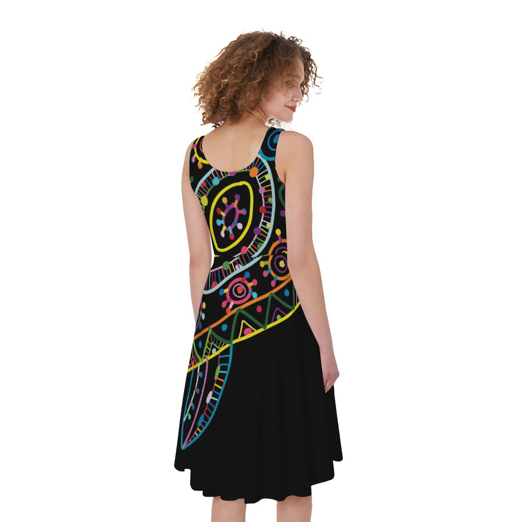 Colorful Sea Turtle Print Women's Sleeveless Dress