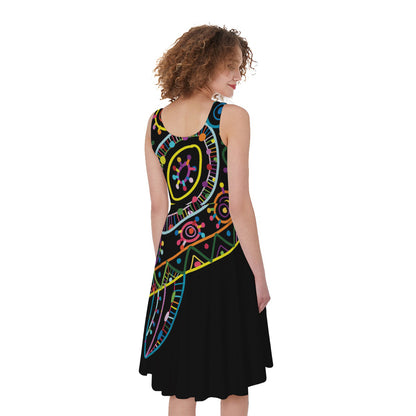 Colorful Sea Turtle Print Women's Sleeveless Dress
