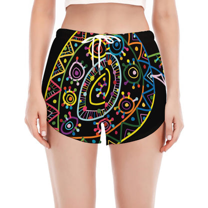 Colorful Sea Turtle Print Women's Split Running Shorts
