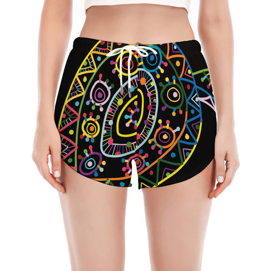 Colorful Sea Turtle Print Women's Split Running Shorts