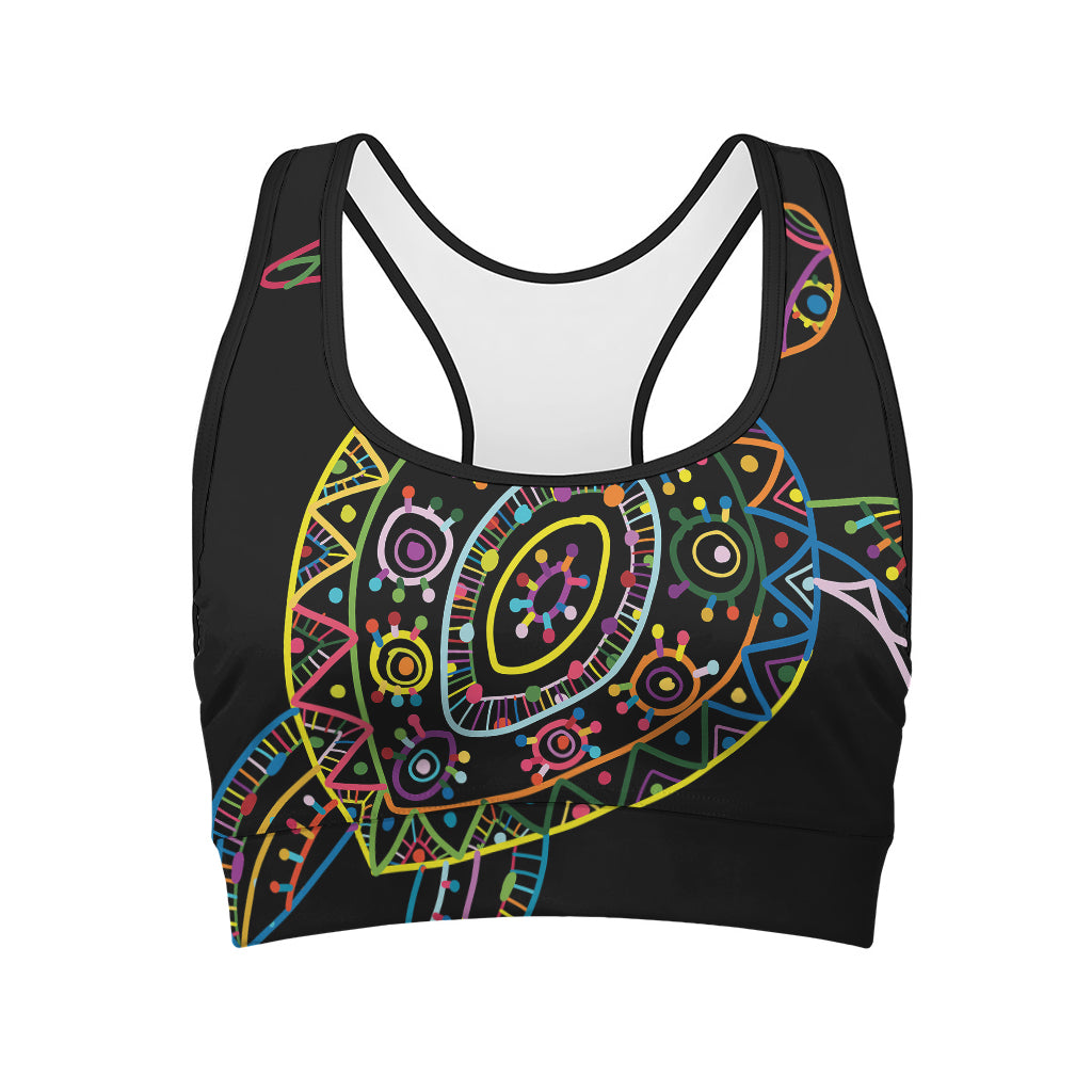 Colorful Sea Turtle Print Women's Sports Bra