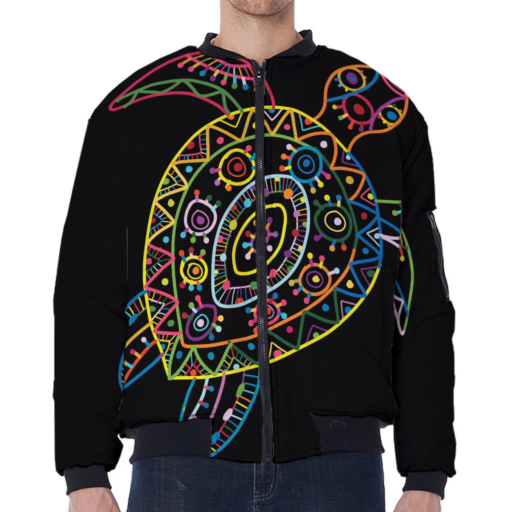 Colorful Sea Turtle Print Zip Sleeve Bomber Jacket