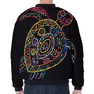 Colorful Sea Turtle Print Zip Sleeve Bomber Jacket