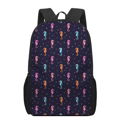 Colorful Seahorse Pattern Print 17 Inch Backpack