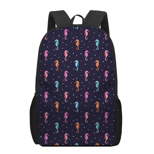 Colorful Seahorse Pattern Print 17 Inch Backpack