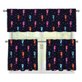 Colorful Seahorse Pattern Print 3 Piece Kitchen Curtains