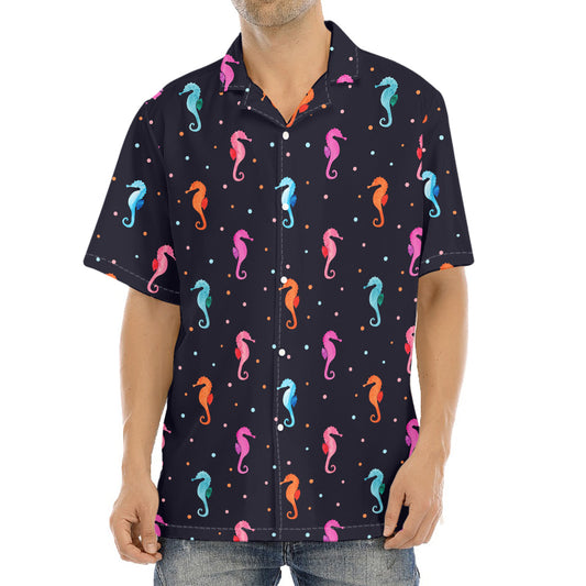 Colorful Seahorse Pattern Print Aloha Shirt