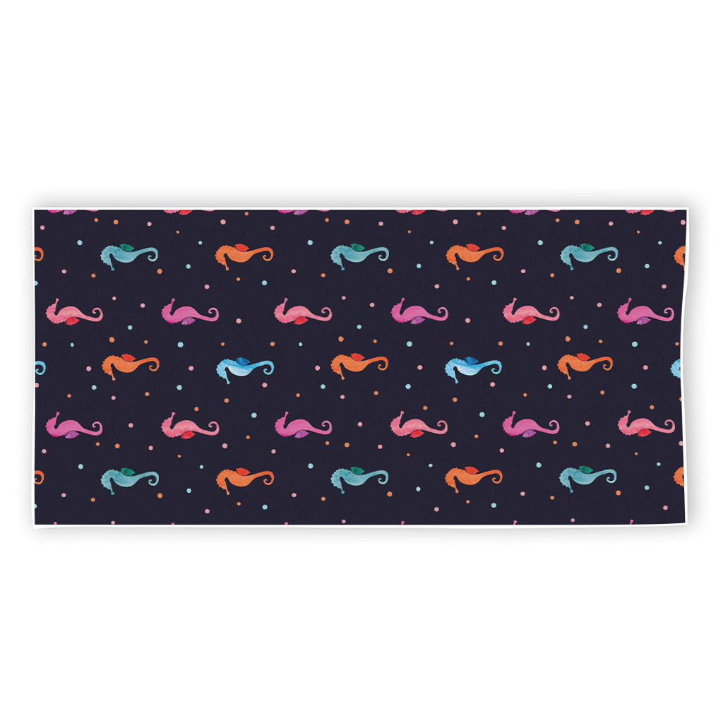Colorful Seahorse Pattern Print Beach Towel