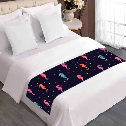 Colorful Seahorse Pattern Print Bed Runner