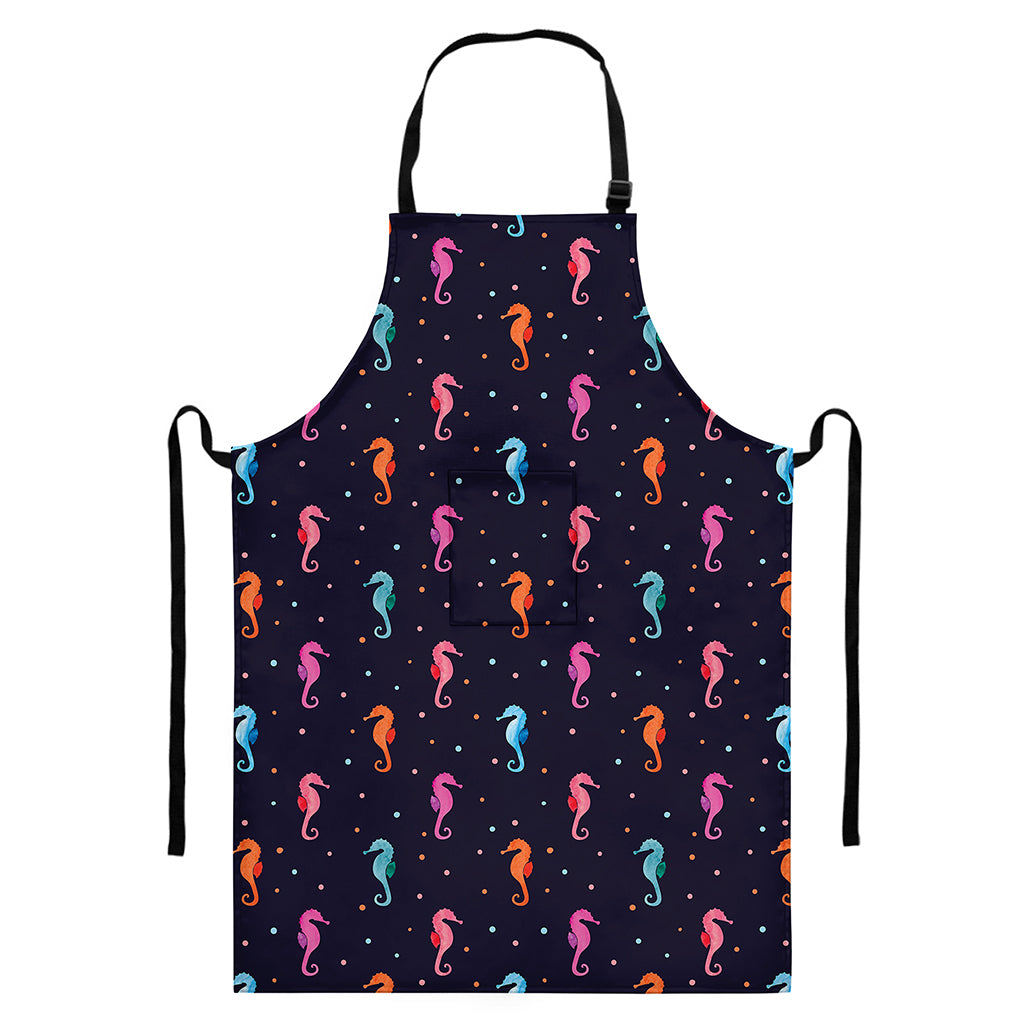 Colorful Seahorse Pattern Print Bib Apron With Pocket