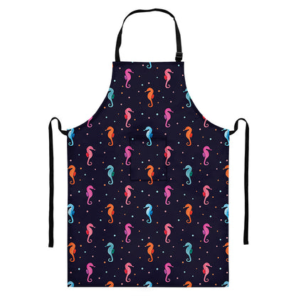 Colorful Seahorse Pattern Print Bib Apron With Pocket