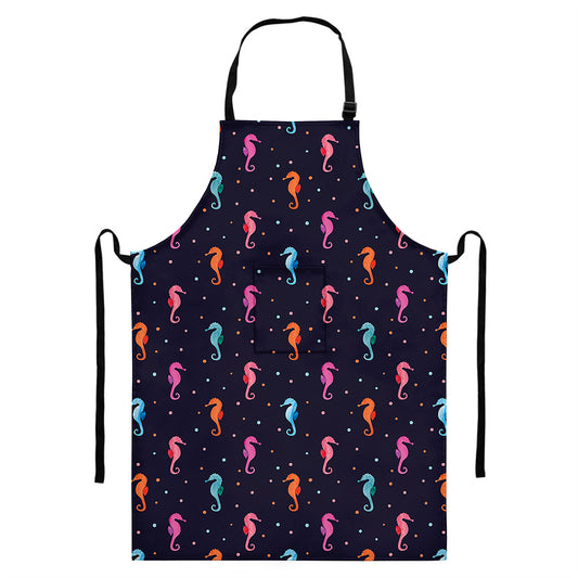 Colorful Seahorse Pattern Print Bib Apron With Pocket