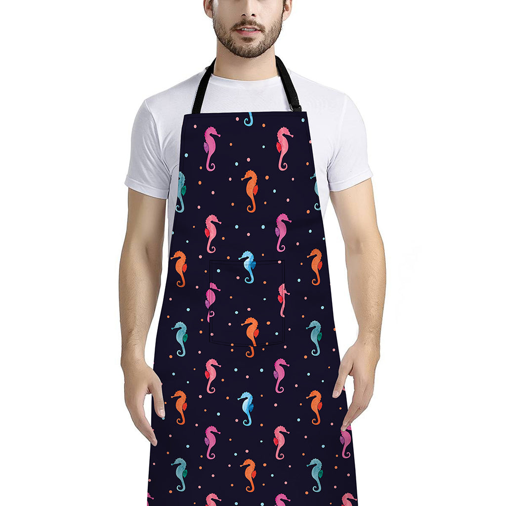 Colorful Seahorse Pattern Print Bib Apron With Pocket