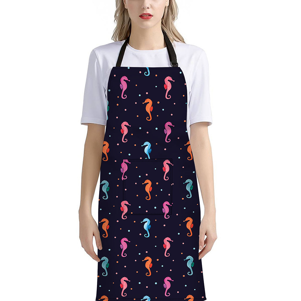 Colorful Seahorse Pattern Print Bib Apron With Pocket