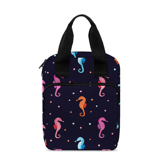 Colorful Seahorse Pattern Print Bible Tote Bag