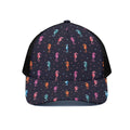 Colorful Seahorse Pattern Print Black Mesh Trucker Hat