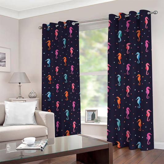 Colorful Seahorse Pattern Print Blackout Grommet Curtains