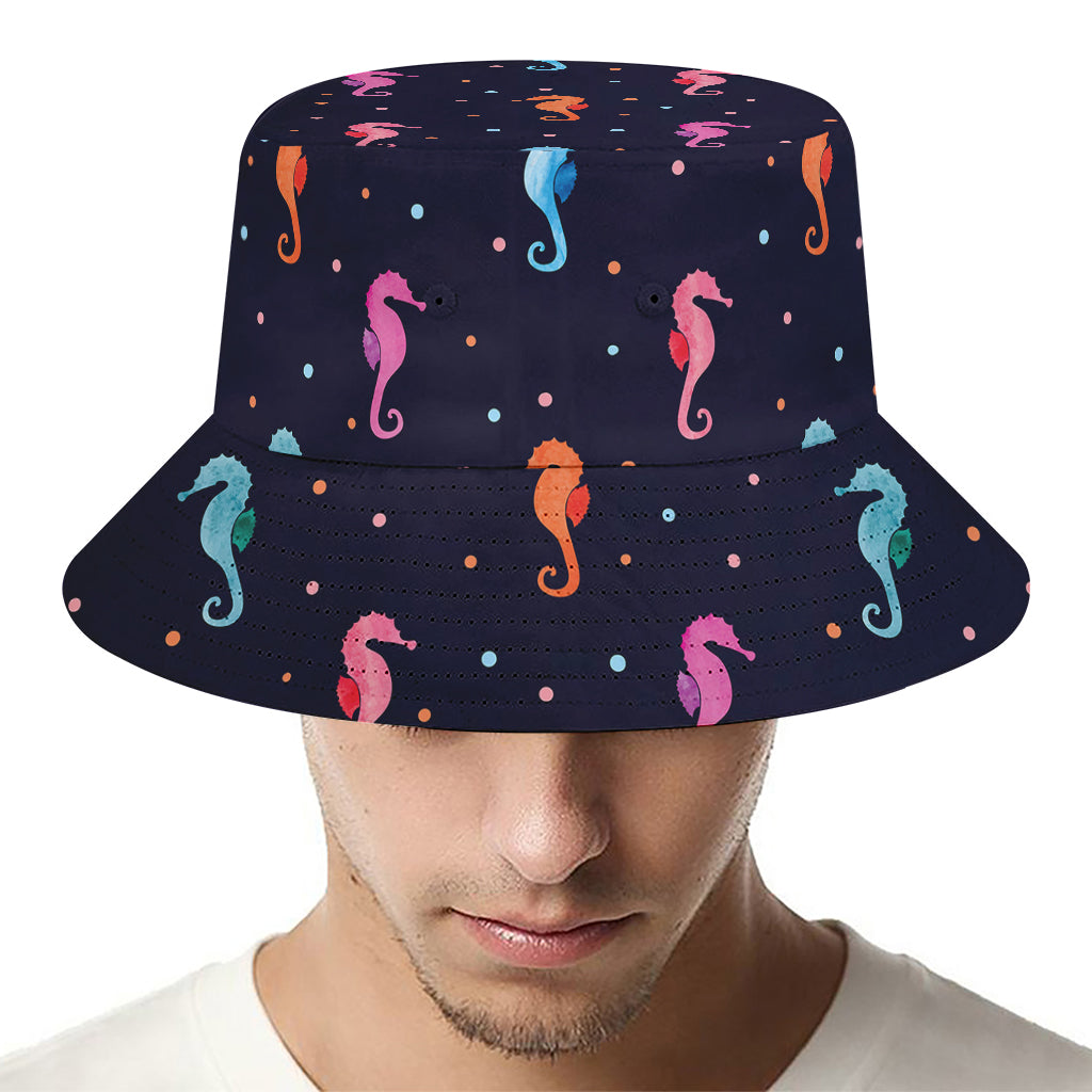 Colorful Seahorse Pattern Print Bucket Hat