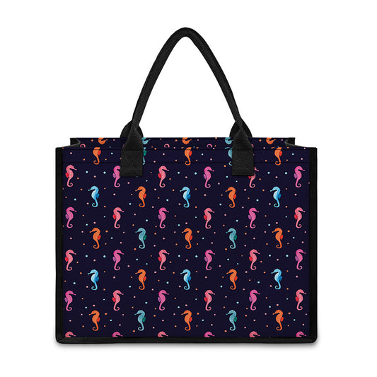 Colorful Seahorse Pattern Print Canvas Tote Bag