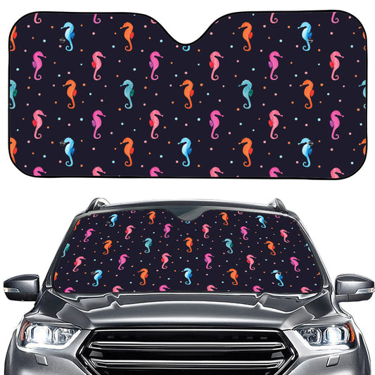 Colorful Seahorse Pattern Print Car Windshield Sun Shade