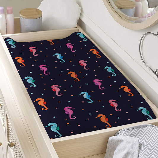 Colorful Seahorse Pattern Print Changing Pad Cover