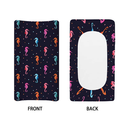 Colorful Seahorse Pattern Print Changing Pad Cover