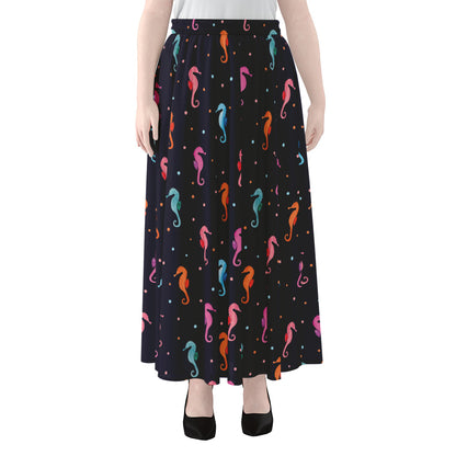 Colorful Seahorse Pattern Print Chiffon Maxi Skirt