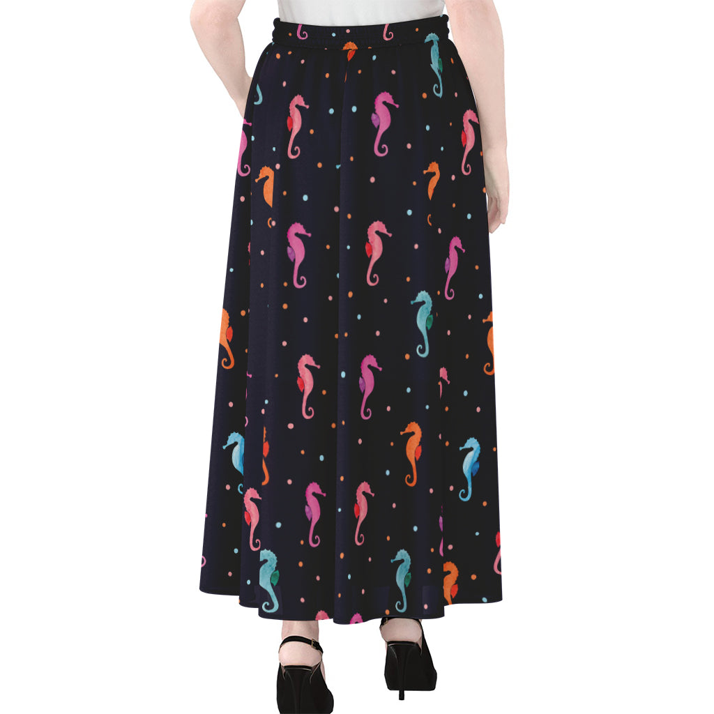 Colorful Seahorse Pattern Print Chiffon Maxi Skirt