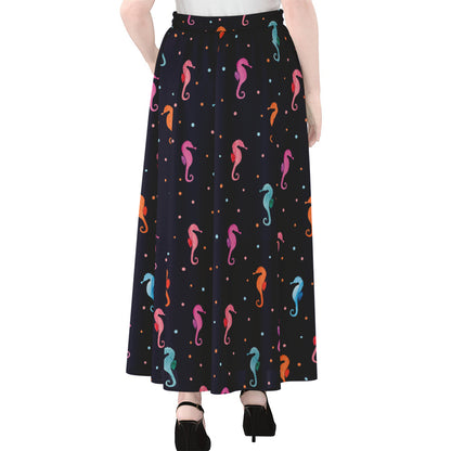 Colorful Seahorse Pattern Print Chiffon Maxi Skirt