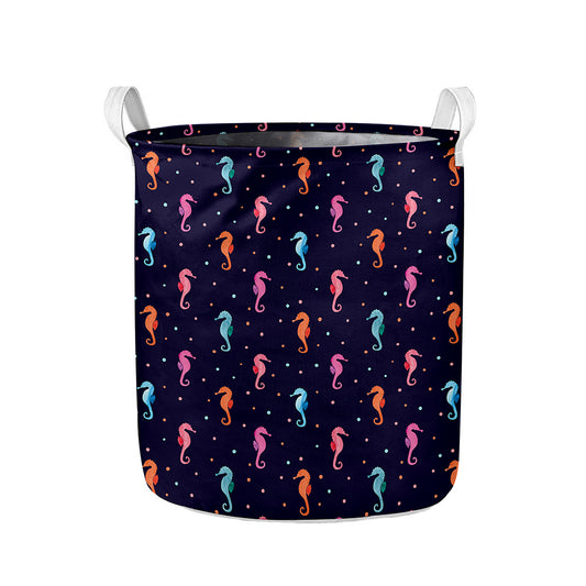 Colorful Seahorse Pattern Print Collapsible Laundry Basket
