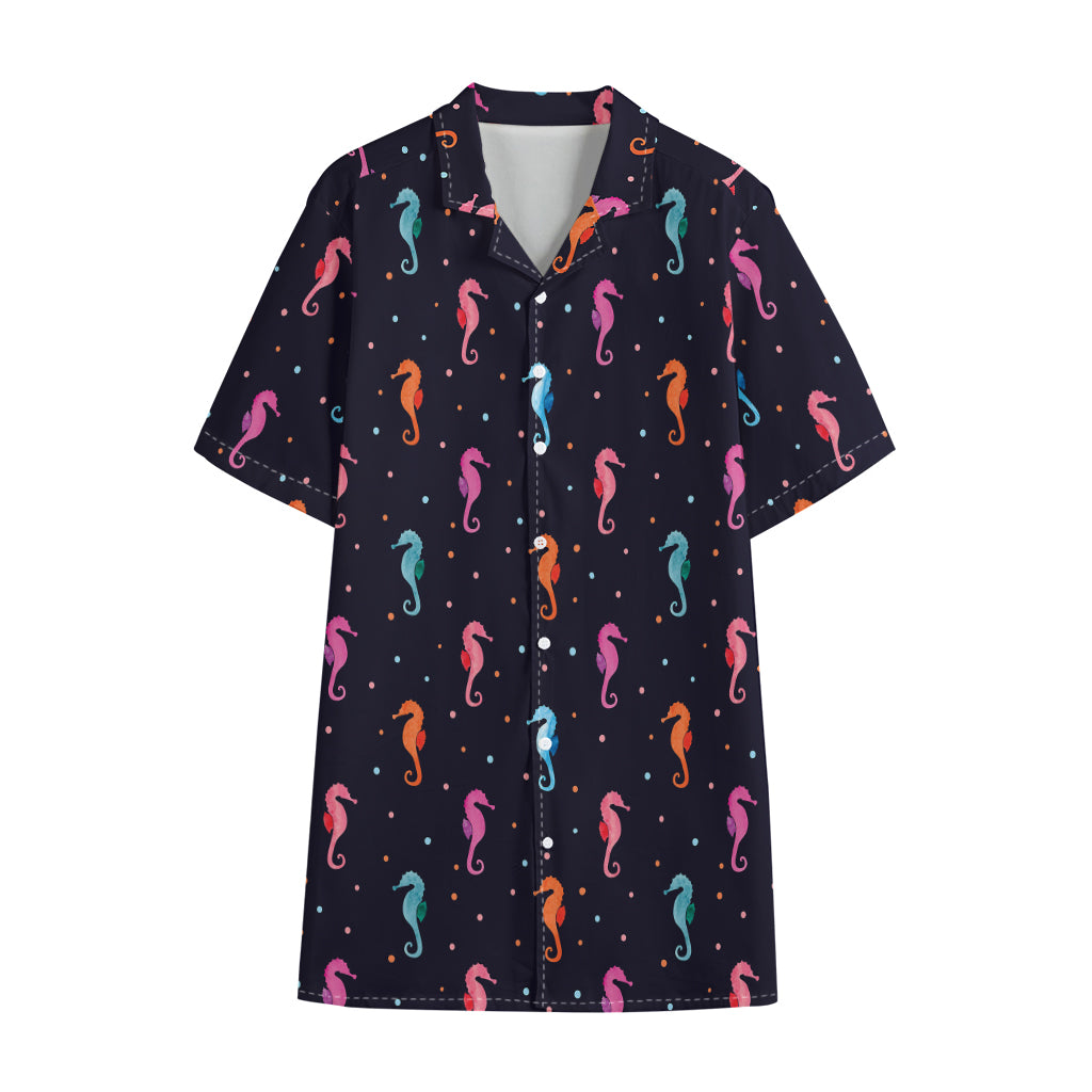Colorful Seahorse Pattern Print Cotton Hawaiian Shirt