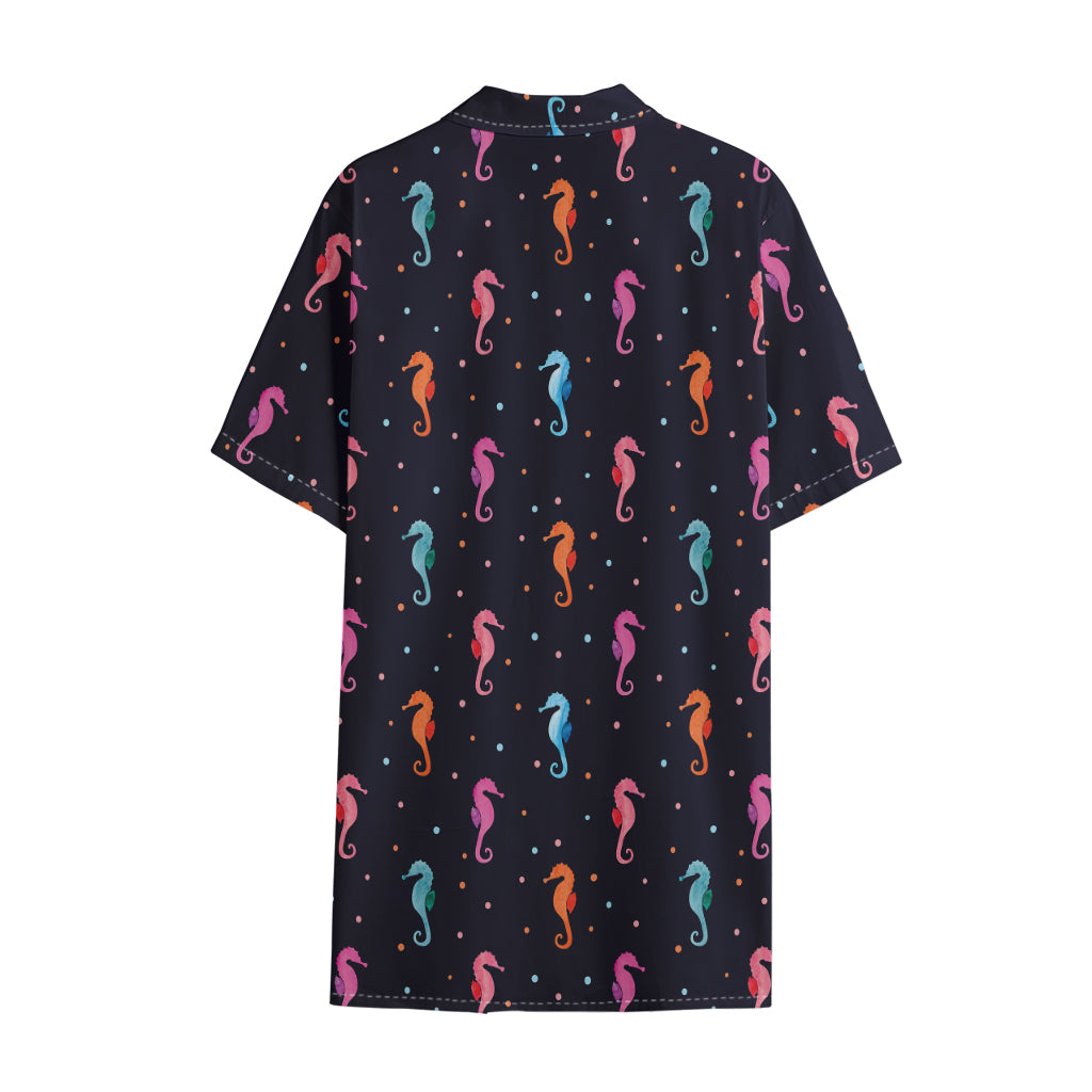 Colorful Seahorse Pattern Print Cotton Hawaiian Shirt