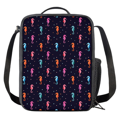 Colorful Seahorse Pattern Print Crossbody Lunch Bag