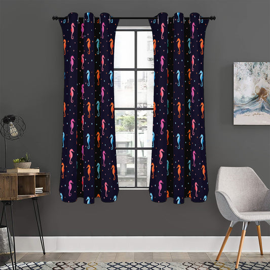 Colorful Seahorse Pattern Print Curtain
