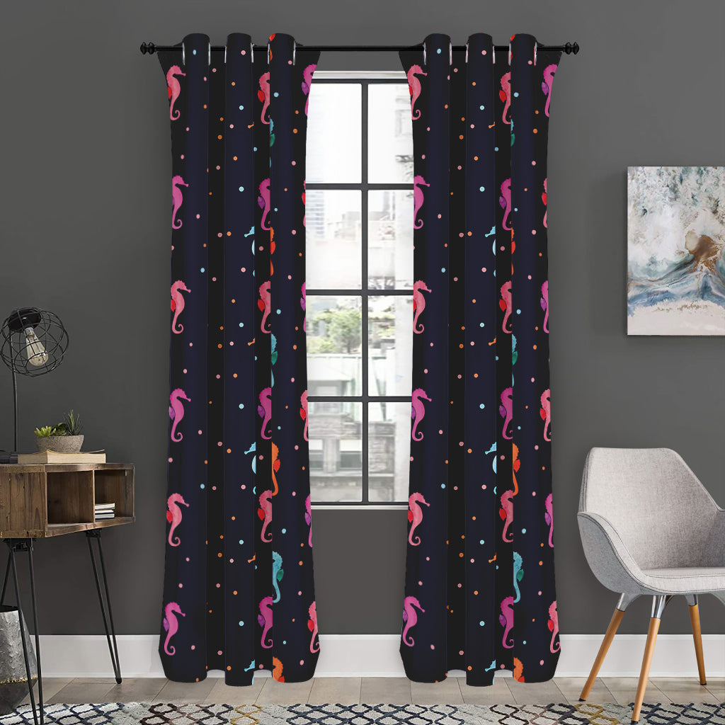 Colorful Seahorse Pattern Print Curtain