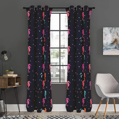 Colorful Seahorse Pattern Print Curtain