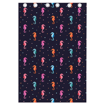 Colorful Seahorse Pattern Print Curtain