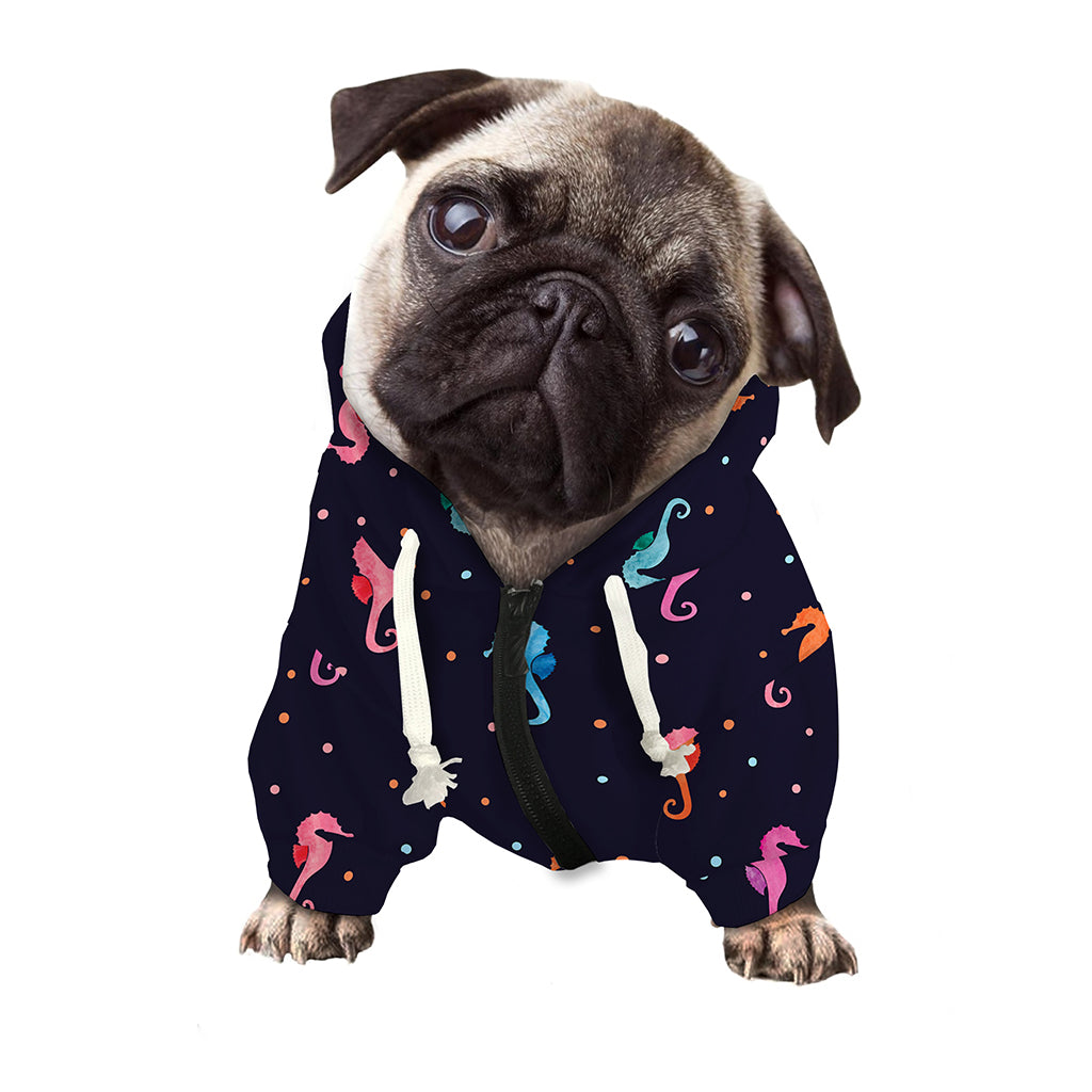 Colorful Seahorse Pattern Print Dog Zip Up Hoodie