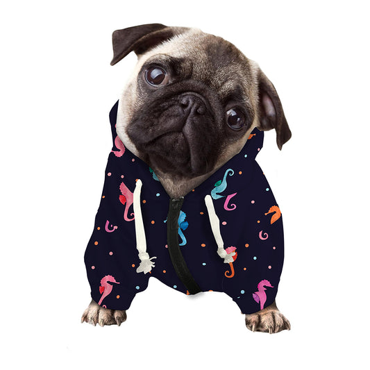 Colorful Seahorse Pattern Print Dog Zip Up Hoodie