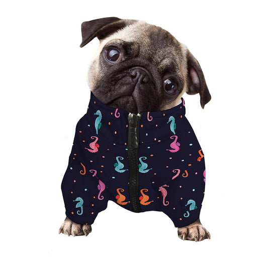 Colorful Seahorse Pattern Print Dog Zip Up Jacket