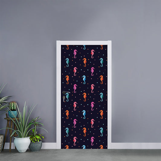 Colorful Seahorse Pattern Print Door Sticker